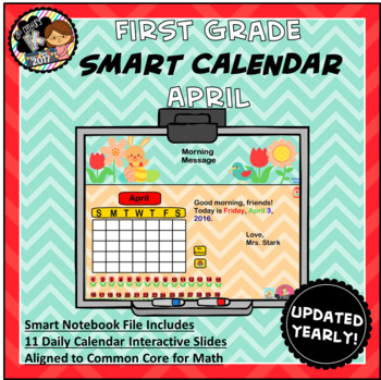 Preview of Interactive Calendar for SMART Board FIRST GRADE April-Themed