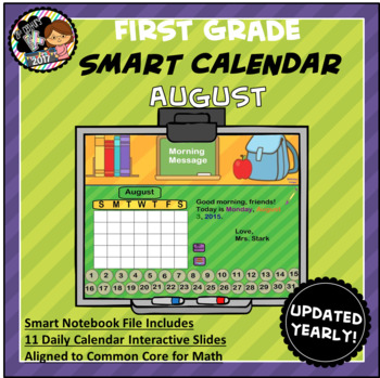 Preview of Interactive Calendar for SMART Board FIRST GRADE August-Themed