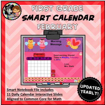 Preview of Interactive Calendar for SMART Board FIRST GRADE February-Themed