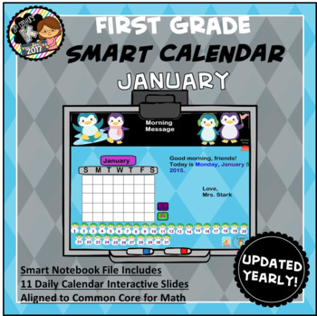 Preview of Interactive Calendar for SMART Board FIRST GRADE January-Themed