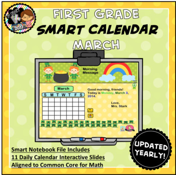 Preview of Interactive Calendar for SMART Board FIRST GRADE March-Themed