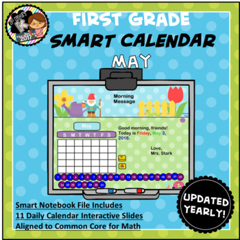 Preview of Interactive Calendar for SMART Board FIRST GRADE May-Themed