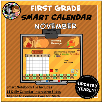 Preview of Interactive Calendar for SMART Board FIRST GRADE November-Themed