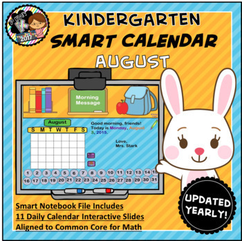Preview of Interactive Calendar for SMART Board Kindergarten August-Themed