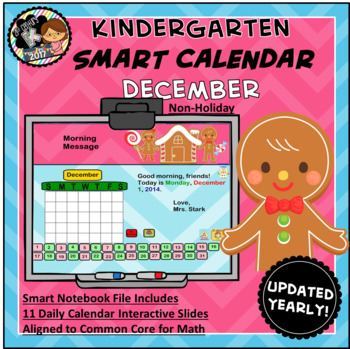 Preview of Interactive Calendar for SMART Board Kindergarten December (Gingerbread) -Themed