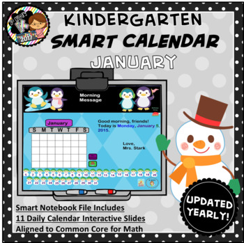 Preview of Interactive Calendar for SMART Board Kindergarten January-Themed