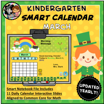 Preview of Interactive Calendar for SMART Board Kindergarten March-Themed