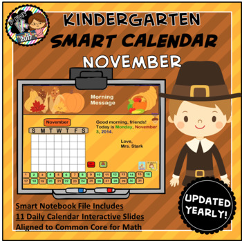 Preview of Interactive Calendar for SMART Board Kindergarten November-Themed