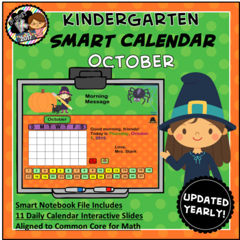 Preview of Interactive Calendar for SMART Board Kindergarten October-Themed