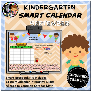 Preview of Interactive Calendar for SMART Board Kindergarten September-Themed