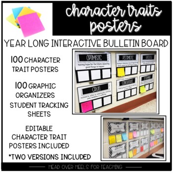 Preview of Interactive Character Analysis Posters-100 Character Traits With Organizers