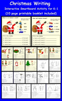 Preview of Interactive Christmas Writing Smartboard Activity and Printables for K-1