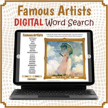 Preview of Interactive DIGITAL Famous Artists Word Search & Review