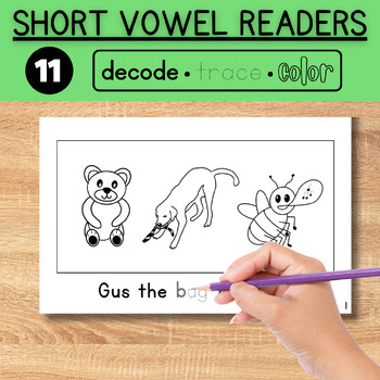 Preview of Interactive Decodable Readers Short Vowels CVC Decode Trace Color Unique Stories
