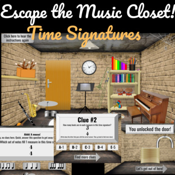 Preview of Interactive Digital Music Escape Room for Google Slides TIME SIGNATURES