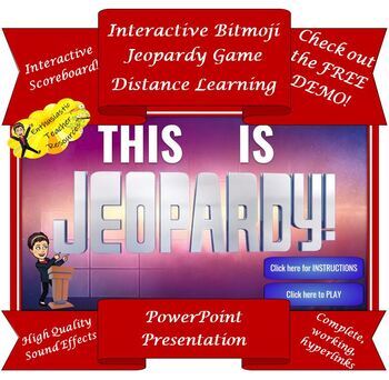 Preview of BITMOJI Jeopardy EDITABLE TEMPLATE for Interactive Distance Learning