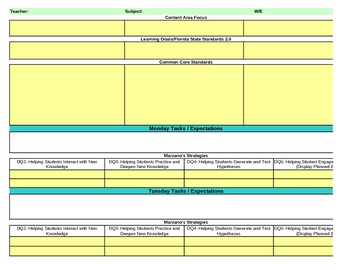 Preview of Interactive Fifth Grade Math Lesson Plan Template-Florida