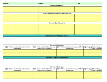 Preview of Interactive Fifth Grade Reading Lesson Plan Template-Florida