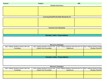 Preview of Interactive Fifth Grade Science Lesson Plan Template-Florida