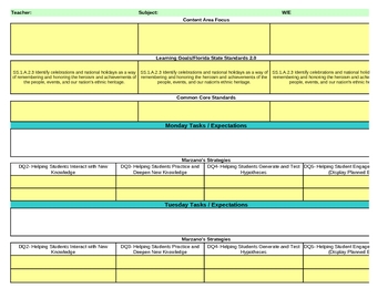 Preview of Interactive First Grade Social Studies Lesson Plan Template-Florida