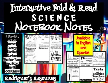 Preview of Interactive Fold and Read Science Notebook Notes (English and Spanish)