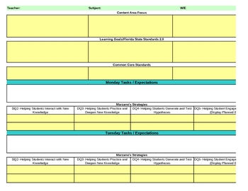 Preview of Interactive Fourth Grade Social Studies Lesson Plan Template-Florida