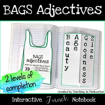 Preview of BAGS Adjectives Foldable: French Interactive Notebook