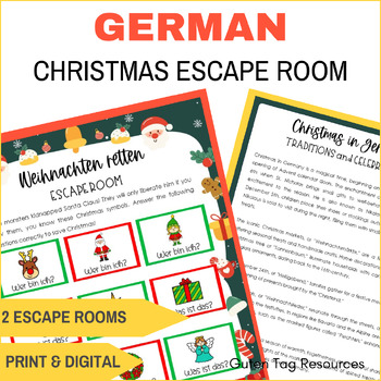 Preview of Interactive German Christmas Vocabulary Escape Room Activity