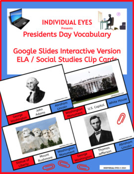 Preview of Interactive Google Slides Presidents Day Vocabulary Clip Cards (Differentiated)