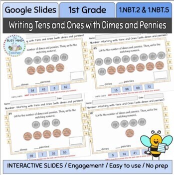 Preview of Interactive Google Slides - Tens and Ones with Dimes & Pennies {1.NBT.2/5}