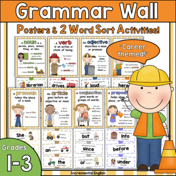 Preview of Interactive Grammar Wall | Parts of Speech Posters | Two Sort Activities!