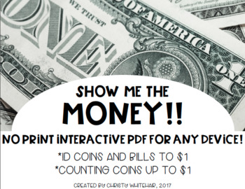 Preview of Interactive Identifying and Counting Coins and Bills to $1 {Special Education}