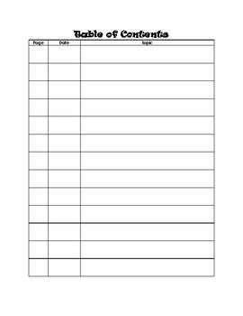 Interactive Journal Table of Contents by Kris' Next Generation ELA