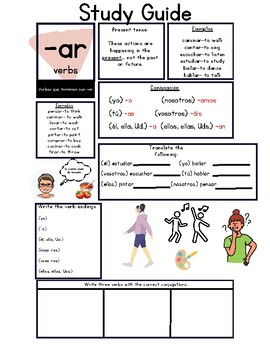 Preview of Interactive Journals and Study Guide Notes for Present Tense Verbs in Spanish
