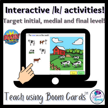Preview of Interactive K sound activities: initial, medial and final words! BOOM CARDS
