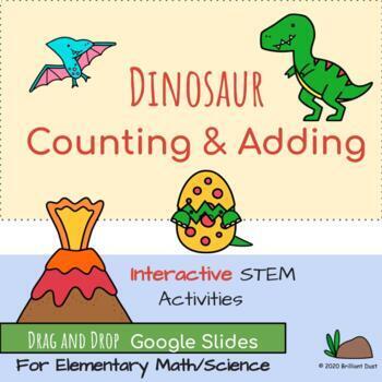 Preview of Interactive Kinder Math Google Slides: Counting & STEM Dinos (Google Classroom)
