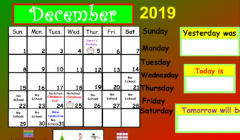 Preview of Interactive Kindergarten Calendar Math December 2019