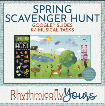 Preview of Interactive Kindergarten Musical Tasks - Spring Scavenger Hunt #musiccrewspring