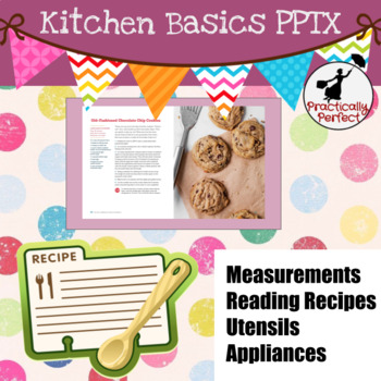 Preview of Interactive Kitchen Basics PowerPoint, utensils, recipes, measurements, etc.