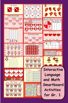 Preview of Interactive Valentine's Day Language and Math Smartboard Activities for Gr. 1
