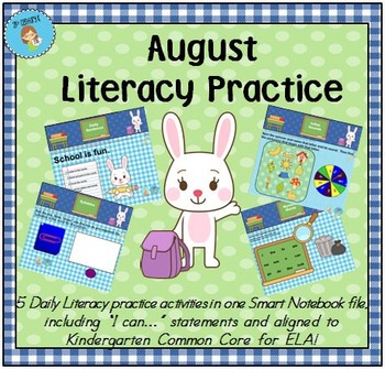 Preview of Interactive Literacy Practice for SMART Board Kindergarten August-Themed