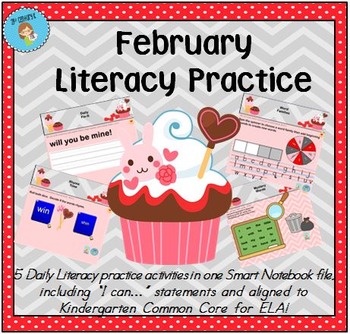 Preview of Interactive Literacy Practice for SMART Board Kindergarten February-Themed
