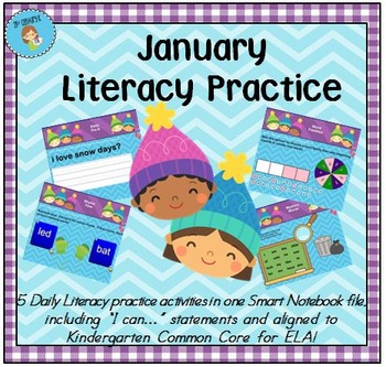 Preview of Interactive Literacy Practice for SMART Board Kindergarten January-Themed