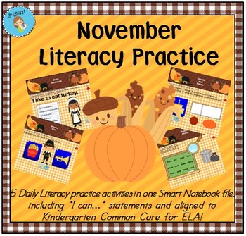 Preview of Interactive Literacy Practice for SMART Board Kindergarten November-Themed