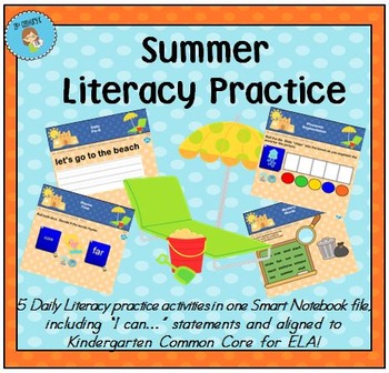 Preview of Interactive Literacy Practice for SMART Board Kindergarten Summer-Themed