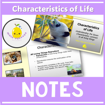 Preview of Interactive Characteristics of Living Things Notes Presentation & Printable Pack