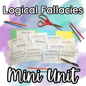 Preview of Logical Fallacy (Fallacies) Mini Unit with Notes, Project, Quiz, and Flashcards