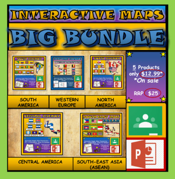 Preview of Interactive Maps Bundle: Google Slides Presentations + PPT's + Worksheets