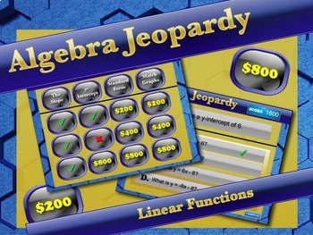 Preview of Interactive Math Game--Algebra Jeopardy: Linear Functions