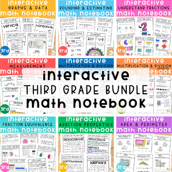 Preview of Math Interactive Notebook │School Year Bundle│3rd Grade │Printable │ Low Prep